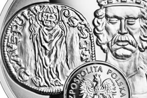 Detal srebrnej monety okolicznościowej – Historia Monety Polskiej – floren Władysława Łokietka