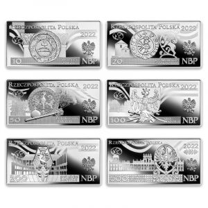 Polskie banknoty obiegowe - zestaw monet srebrnych; awersy