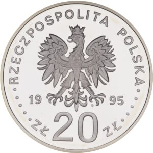 Srebrna moneta okolicznościowa; awers – 50. rocznica powstania ONZ