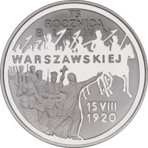 Srebrna moneta okolicznościowa; rewers – 75. rocznica Bitwy Warszawskiej