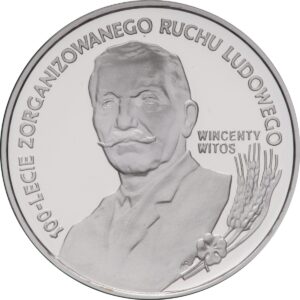 Srebrna moneta okolicznościowa; rewers – Wincenty Witos - 100-lecie zorganizowanego ruchu ludowego