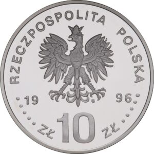Srebrna moneta okolicznościowa; awers – 40. rocznica wydarzeń poznańskich 1956 r.