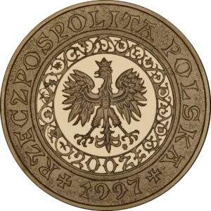 Moneta złota; awers - Św. Wojciech - 1000-lecie męczeńskiej śmierci