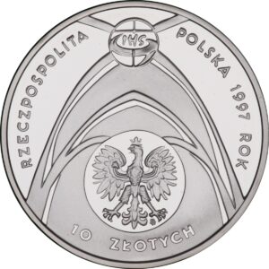 Srebrna moneta okolicznościowa; awers – Jan Paweł II - Kongres Eucharystyczny we Wrocławiu