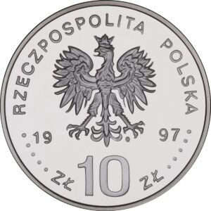 Srebrna moneta okolicznościowa; awers – Poczet królów i książąt polskich: Stefan Batory (1576 - 1586)