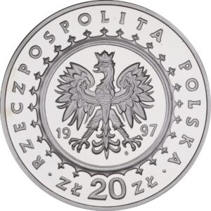Srebrna moneta okolicznościowa; awers – Zamki i pałace w Polsce: Zamek w Pieskowej Skale