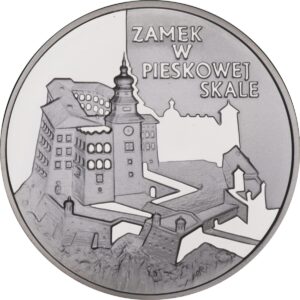 Srebrna moneta okolicznościowa; rewers – Zamki i pałace w Polsce: Zamek w Pieskowej Skale