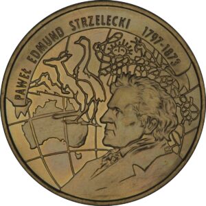 Moneta Nordic Gold; rewers - 200-lecie urodzin Pawła Edmunda Strzeleckiego (1797 - 1873)