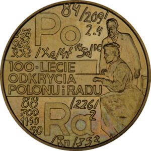 Moneta Nordic Gold; rewers – 100-lecie odkrycia radu i polonu