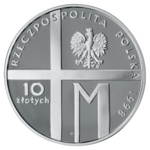 Srebrna moneta okolicznościowa; awers – 20-lecie pontyfikatu Jana Pawła II