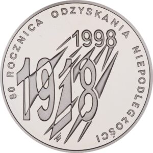 Srebrna moneta okolicznościowa; rewers – 80. Rocznica Odzyskania Niepodległości