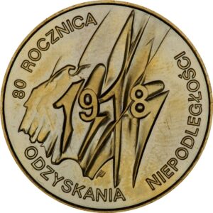 Moneta Nordic Gold; rewers – 80. Rocznica Odzyskania Niepodległości