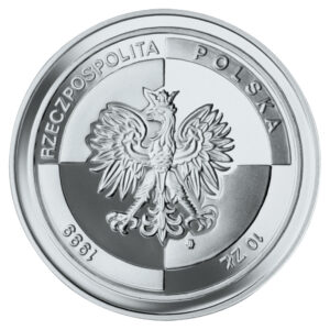 Srebrna moneta okolicznościowa; awers – Wejście Polski do NATO