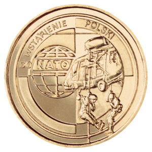 Moneta Nordic Gold; rewers – Wejście Polski do NATO