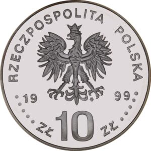Srebrna moneta okolicznościowa; awers – 600-lecie odnowienia Akademii Krakowskiej (1400-2000)