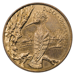 Moneta Nordic Gold; rewers – Zwierzęta świata - Dudek (łac. Upupa epops)