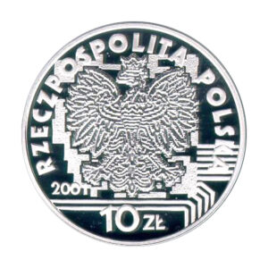 Srebrna moneta okolicznościowa; awers – Rok 2001