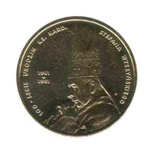 Moneta Nordic Gold; rewers – 100. rocznica urodzin Księdza Kardynała Stefana Wyszyńskiego