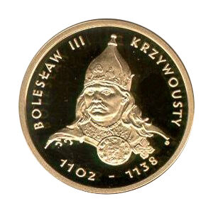 Srebrna moneta okolicznościowa; rewers – Poczet królów i książąt polskich: Bolesław III Krzywousty (1102-1138)