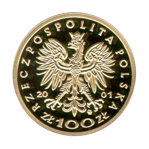 Złota moneta kolekcjonerska; awers – Poczet królów i książąt polskich: Jan III Sobieski (1674-1696)