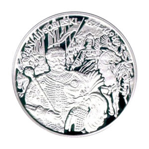 Srebrna moneta okolicznościowa; rewers – Poczet królów i książąt polskich: Jan III Sobieski (1674-1696)