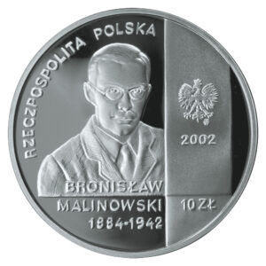 Srebrna moneta okolicznościowa; awers – Polscy podróżnicy i badacze: Bronisław Malinowski (1884-1942)
