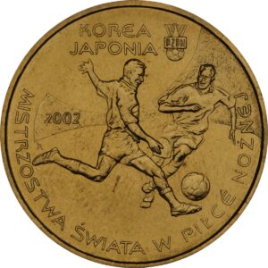 Moneta Nordic Gold; rewers – Mistrzostwa Świata w Piłce Nożnej 2002 Korea/Japonia