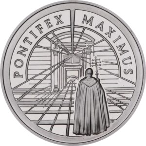 Srebrna moneta okolicznościowa; rewers – Jan Paweł II