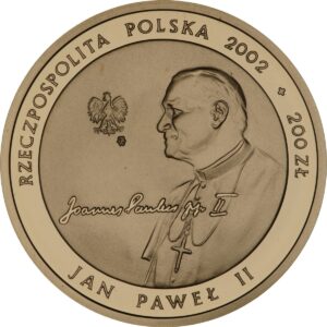 Złota moneta kolekcjonerska; awers – Jan Paweł II