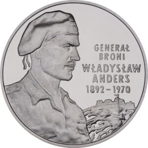 Srebrna moneta okolicznościowa; rewers – Generał broni Władysław Anders (1892-1970)