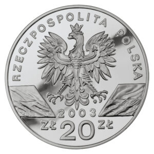 Srebrna moneta okolicznościowa; awers – Zwierzęta świata: Węgorz europejski (łac. Anguilla anguilla)