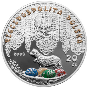 Srebrna moneta okolicznościowa; awers – Polski rok obrzędowy: Śmigus-Dyngus