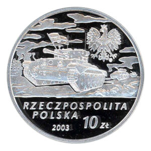 Srebrna moneta okolicznościowa; awers – Generał Broni Stanisław Maczek (1892-1994)