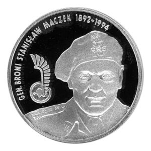 Srebrna moneta okolicznościowa; rewers – Generał Broni Stanisław Maczek (1892-1994)