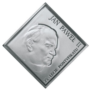 Srebrna moneta okolicznościowa; awers – Jan Paweł II – 25-lecie pontyfikatu