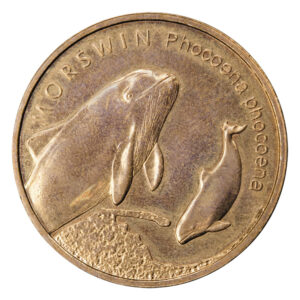 Moneta Nordic Gold; rewers – Zwierzęta świata: Morświn (łac. Phocoena phocoena)