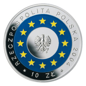 Moneta srebrna; awers; 10 zł - Wstąpienie Polski do Unii Europejskiej