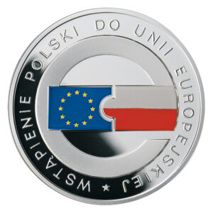 Srebrna moneta okolicznościowa; rewers; 10 zł – Wstąpienie Polski do Unii Europejskiej