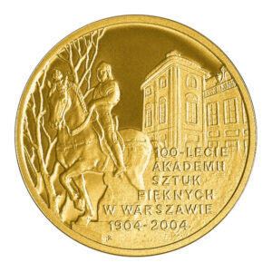 Złota moneta kolekcjonerska; rewers – 100. rocznica utworzenia Akademii Sztuk Pięknych