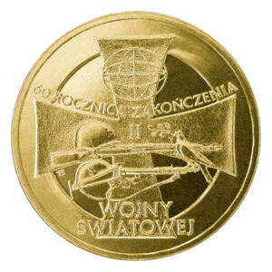 Moneta Nordic Gold; rewers – 60. rocznica zakończenia II wojny światowej
