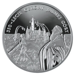 Srebrna moneta okolicznościowa; rewers – 350-lecie obrony Jasnej Góry