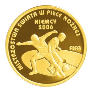 Złota moneta kolekcjonerska; rewers – Mistrzostwa Świata w Piłce Nożnej: Niemcy 2006