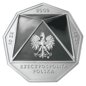 Srebrna moneta okolicznościowa; awers – 100-lecie Szkoły Głównej Handlowej w Warszawie