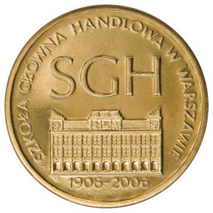 Moneta Nordic Gold; rewers – 100-lecie Szkoły Głównej Handlowej w Warszawie