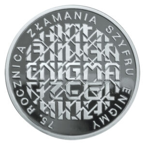 Srebrna moneta okolicznościowa; rewers – 75. rocznica złamania szyfru Enigmy