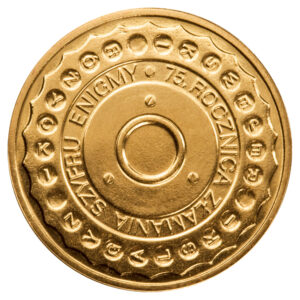 Moneta Nordic Gold; rewers – 75. rocznica złamania szyfru Enigmy