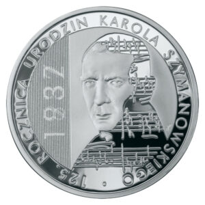 Srebrna moneta okolicznościowa; rewers – 125. rocznica urodzin Karola Szymanowskiego (1882-1937)