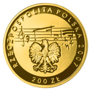 Złota moneta kolekcjonerska; awers – 125. rocznica urodzin Karola Szymanowskiego (1882-1937)
