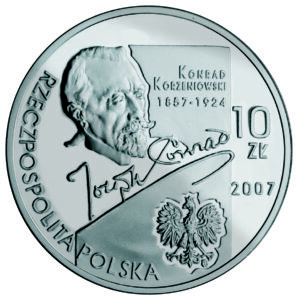 Srebrna moneta okolicznościowa; awers – Konrad Korzeniowski/Joseph Conrad (1857-1924)