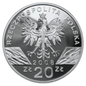 Srebrna moneta okolicznościowa; awers – Zwierzęta świata: Sokół wędrowny (łac. Falco peregrinus)